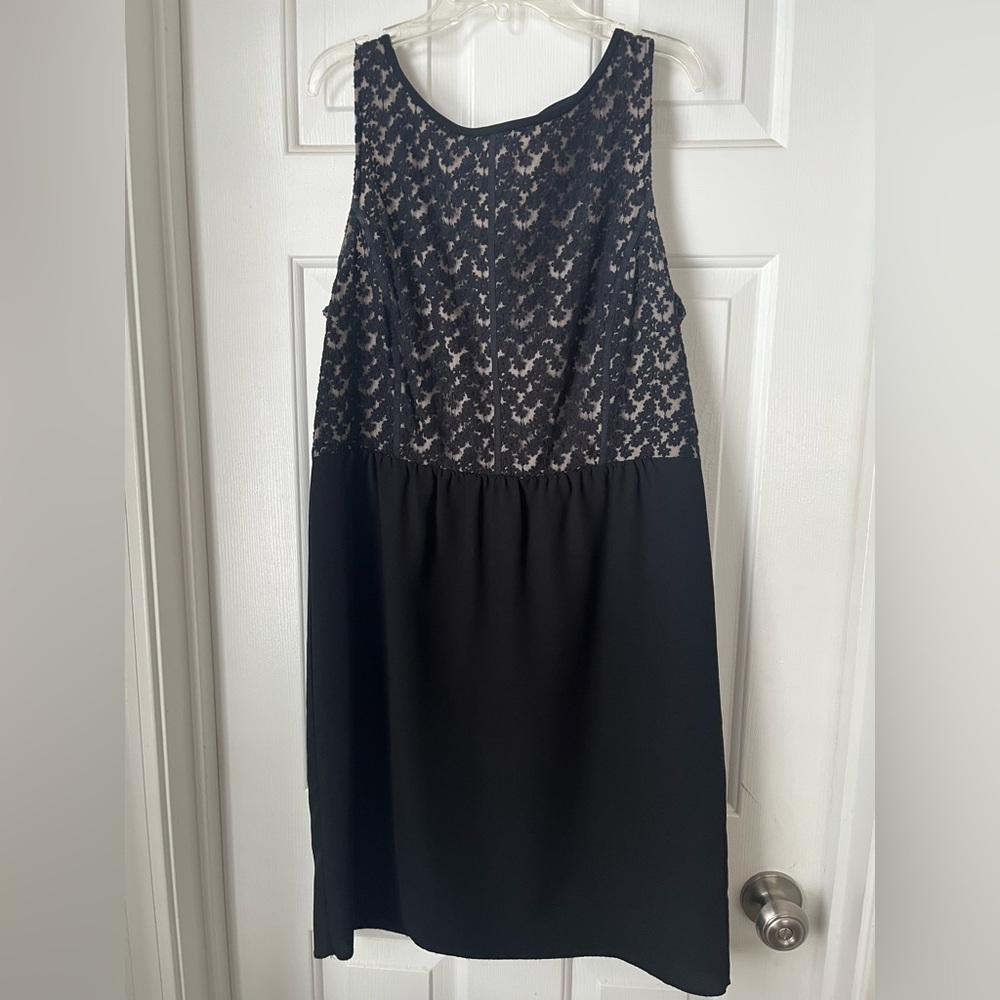 LOFT Black and White Lace Midi Dress
